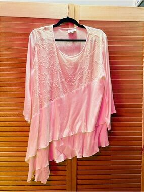APT Design Cream Crinkle Chiffon Tunic Blouse, Size L/XL